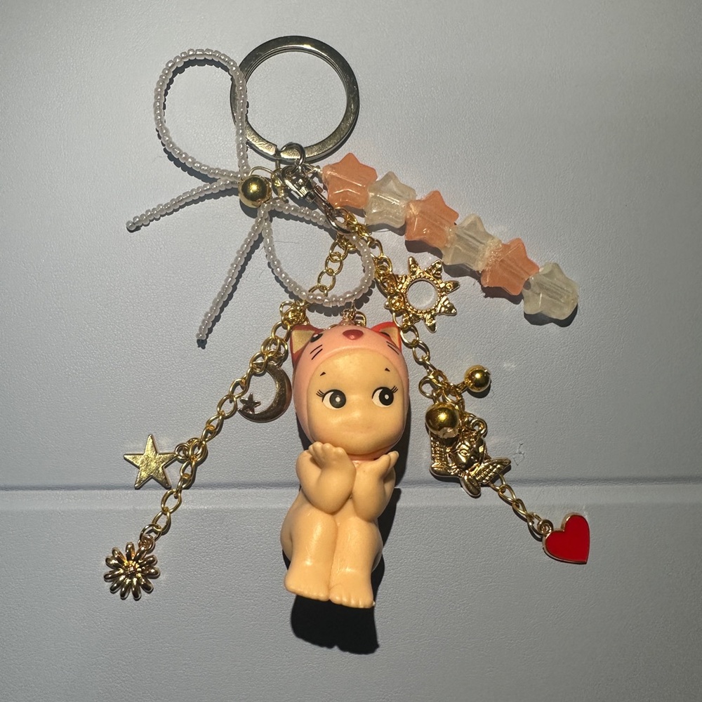 Sonny Angel Charming Gold and Pink Keychain or Bag charm Accessory